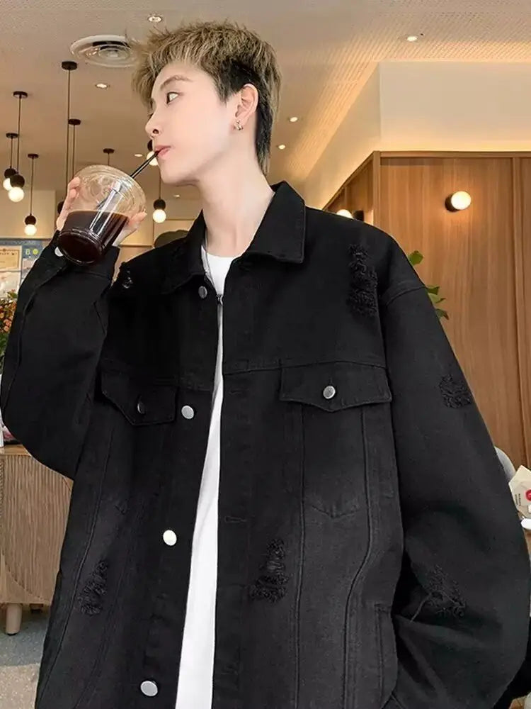 Washed Ripped Denim Jacket Men's 2026 Spring and Autumn Jacket Casual Trend