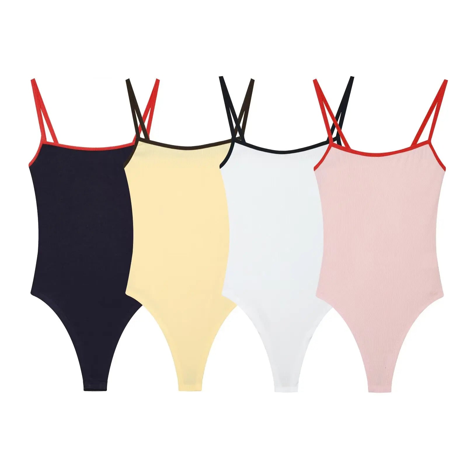 Women's Jumpsuit 2026 Summer New Cute Hot Girl Style Fashion Round Neck Color-Blocked Piping Straps Cotton Blend Fabric