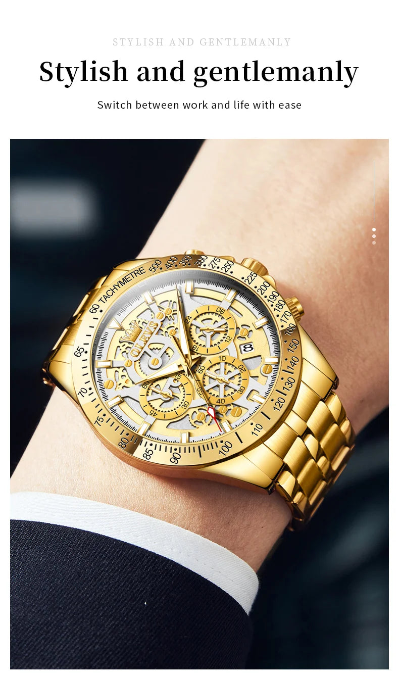OLEVS 9913 Mens Watch Quartz Watch Classic Multifunctional Business Watch For Men 30m Waterproof Luminous Box Gift