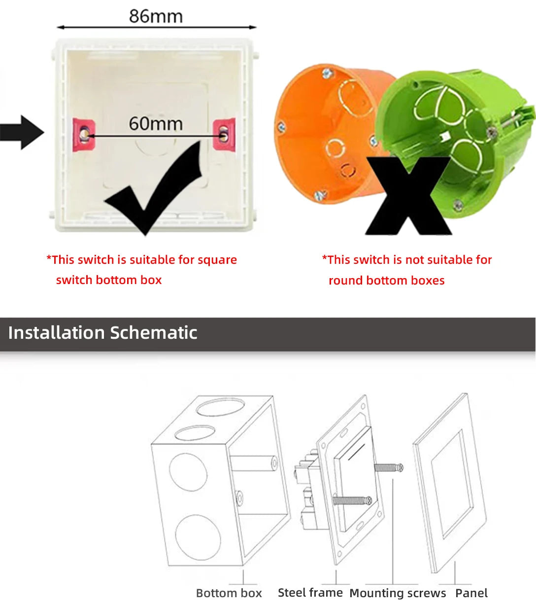 Wall Lamp Switch Panel Tempered Glass International Switch 1/2/3/4 Gang 1/2 Way Steel Rocker Light Switch On/Off Stair Switch