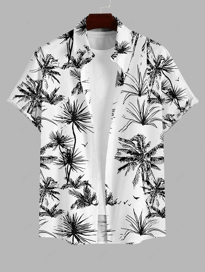 Hawaiian Mens Shirts Tropical plant leaves 3D Printed simple Tops Casual Short Sleeve Button Beach Shirt Summer  Men's Clothes
