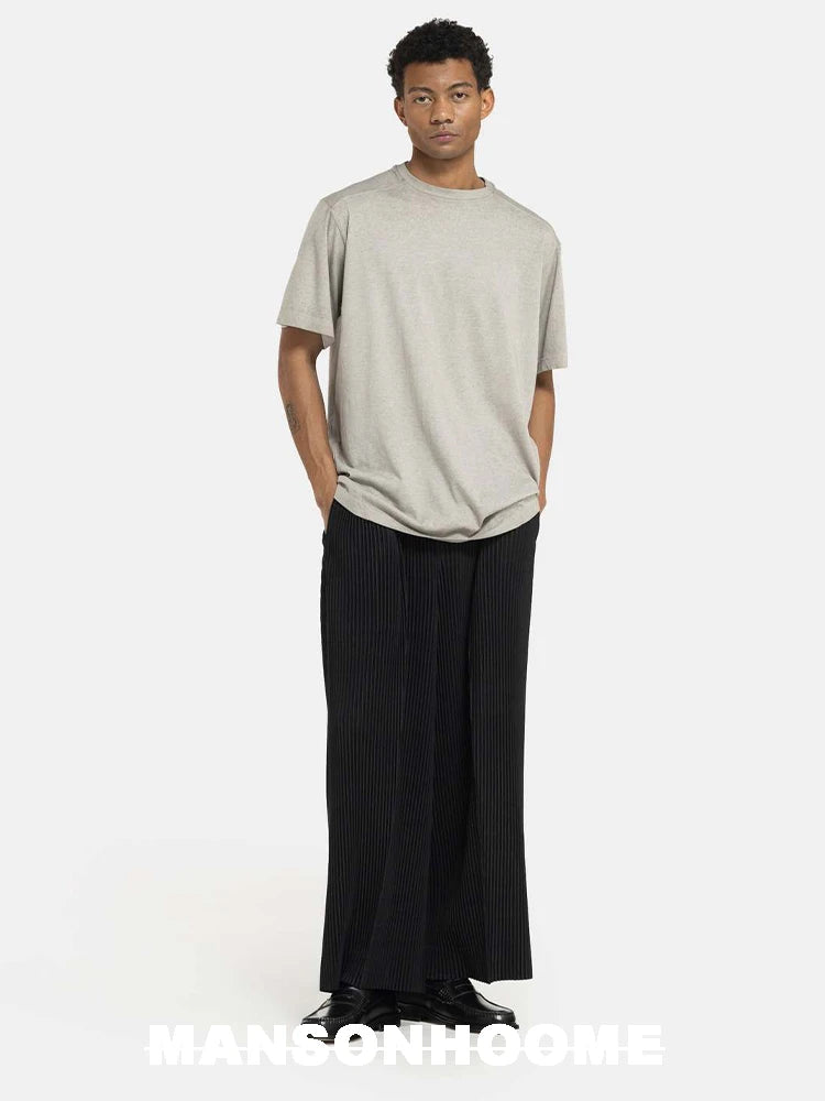 Miyake Fold 2025 Spring/summer New Relaxed Men's Casual Pants Solid Color Seam Wide Leg Pants