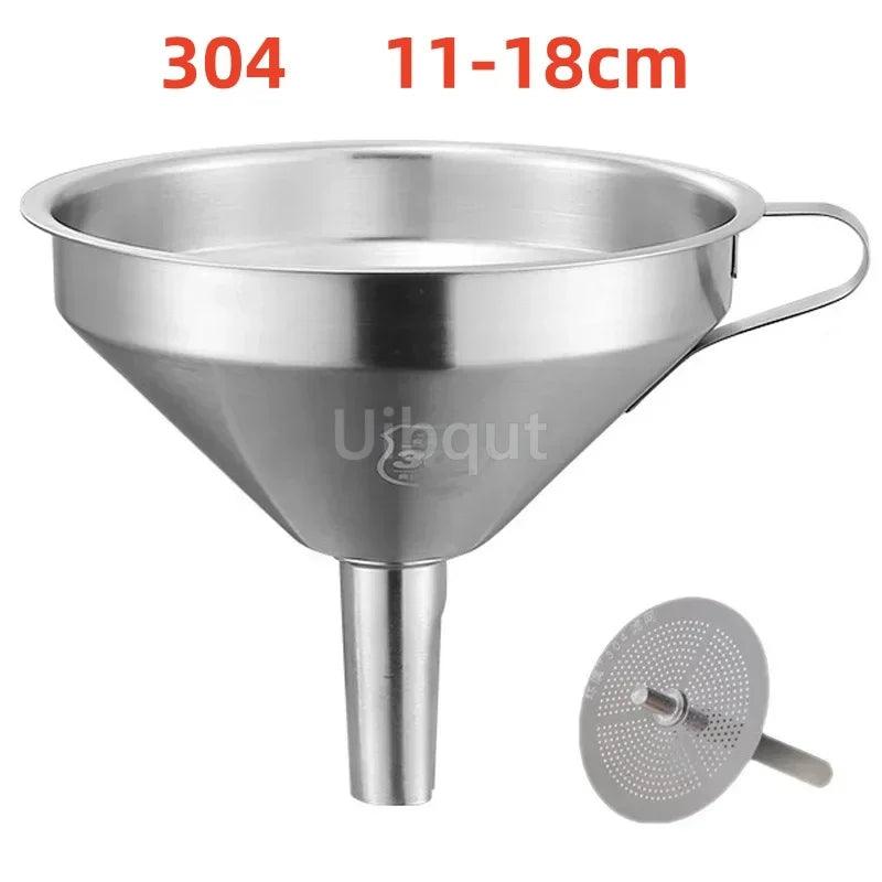 304 Stainless Steel Funnel Metal Wide Mouth Funnel With Strainer Mesh For Cooking Oil Liquid Spice Filter Home Kitchen Gadgets