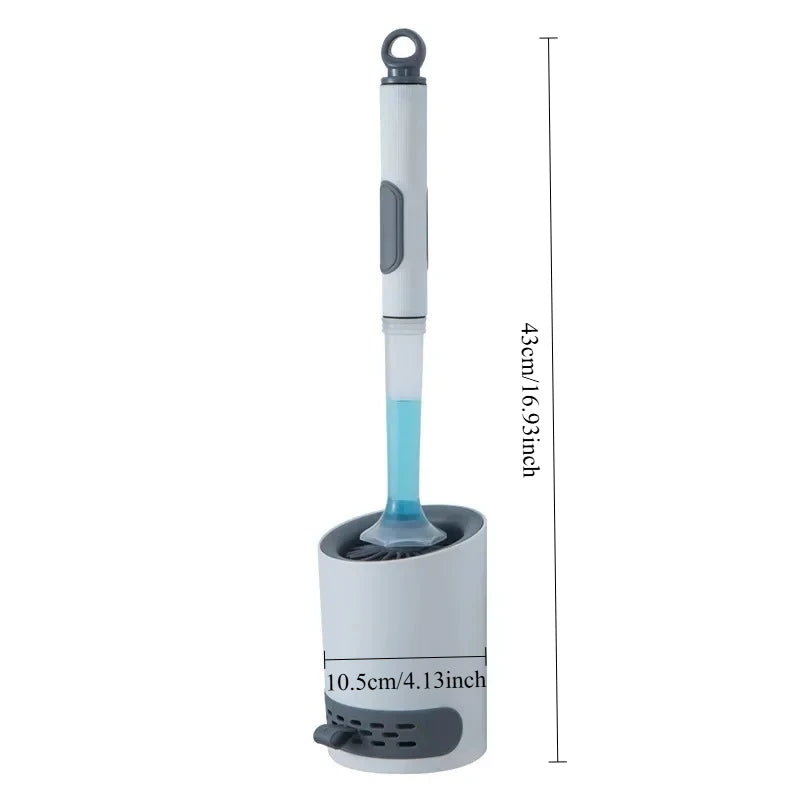 Wall Mounted Detergent Refillable Toilet Brush Set with Silicone TPR Brush Holder for Corner Cleaning Bathroom Tools