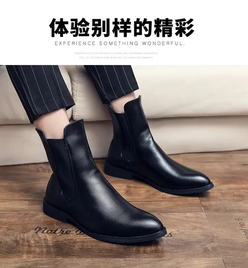 Men Fashion Chelsea Boots Black One Step Business Brand Formal Boots Waterproof Anti slip Wear resistant Size 38-48 Men Boots