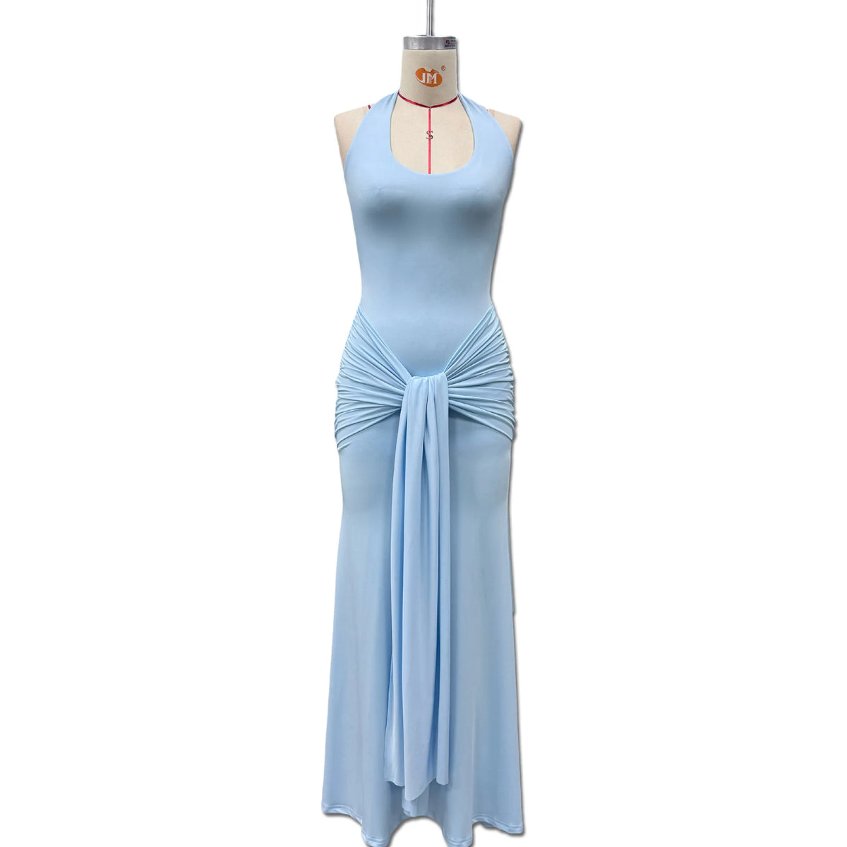 Stylish Lady Elegant Halter Neck Maxi Dress 2026 Summer Women White U-Neck Ruched Draped Sleeveless Bodycon Formal Party Dress