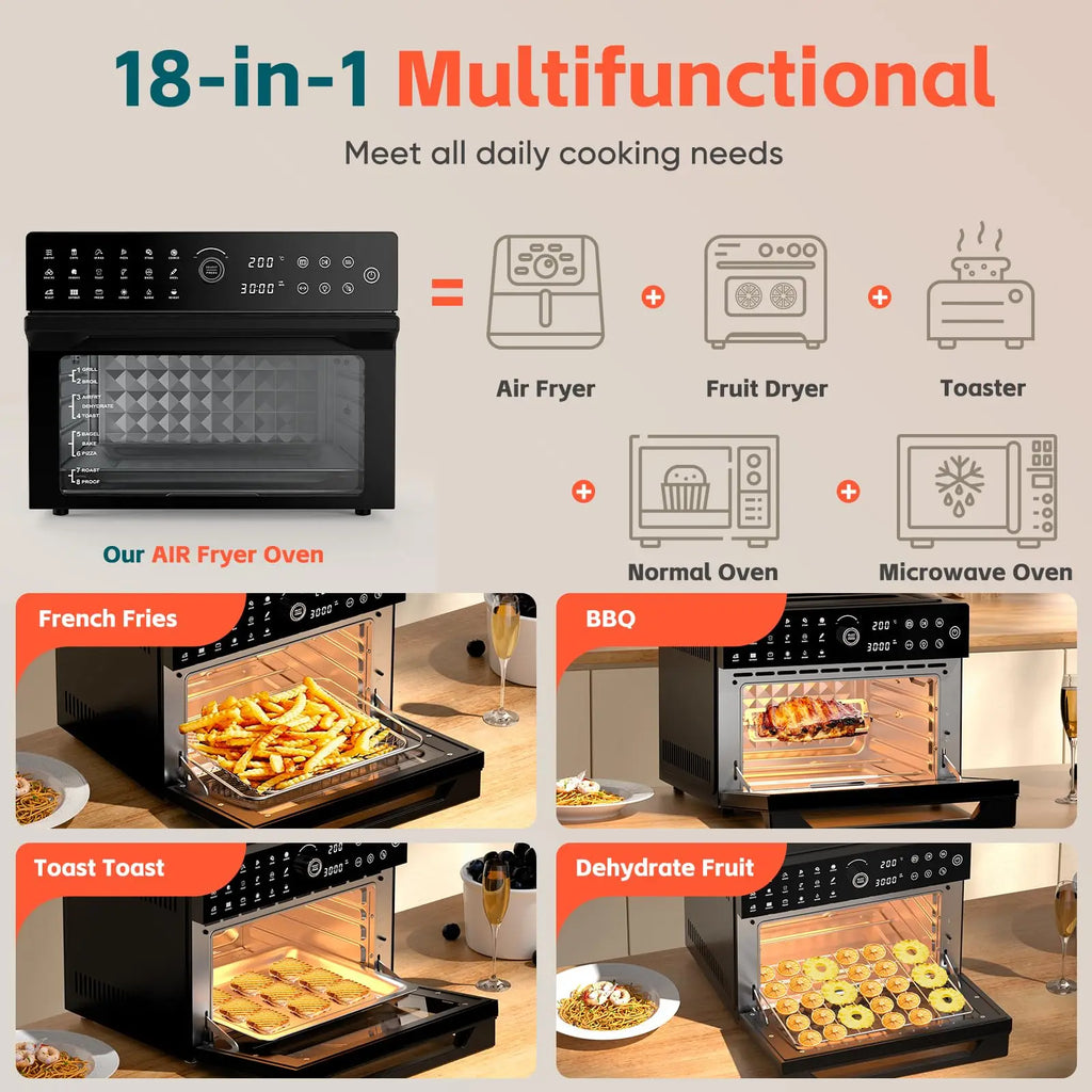 30L Electric Touch Screen Air Fryer Oven Stainless Steel Multifunctional Countertop Convection Dutch Household Chicken Pizza