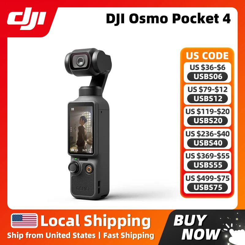 DJI Osmo Pocket 4 Vlog Pocket Gimbal Camera 1" CMOS & 4K/240fps 2× Lossless Zoom 107GB Built-In Storage & 800MB/s Transfer