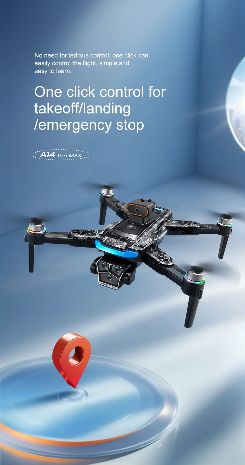 Original A14Pro max GPS Brushless 8K three Camera Optical Flow Obstacle Avoidance Foldable Quadcopter RC Distance Drone Toys