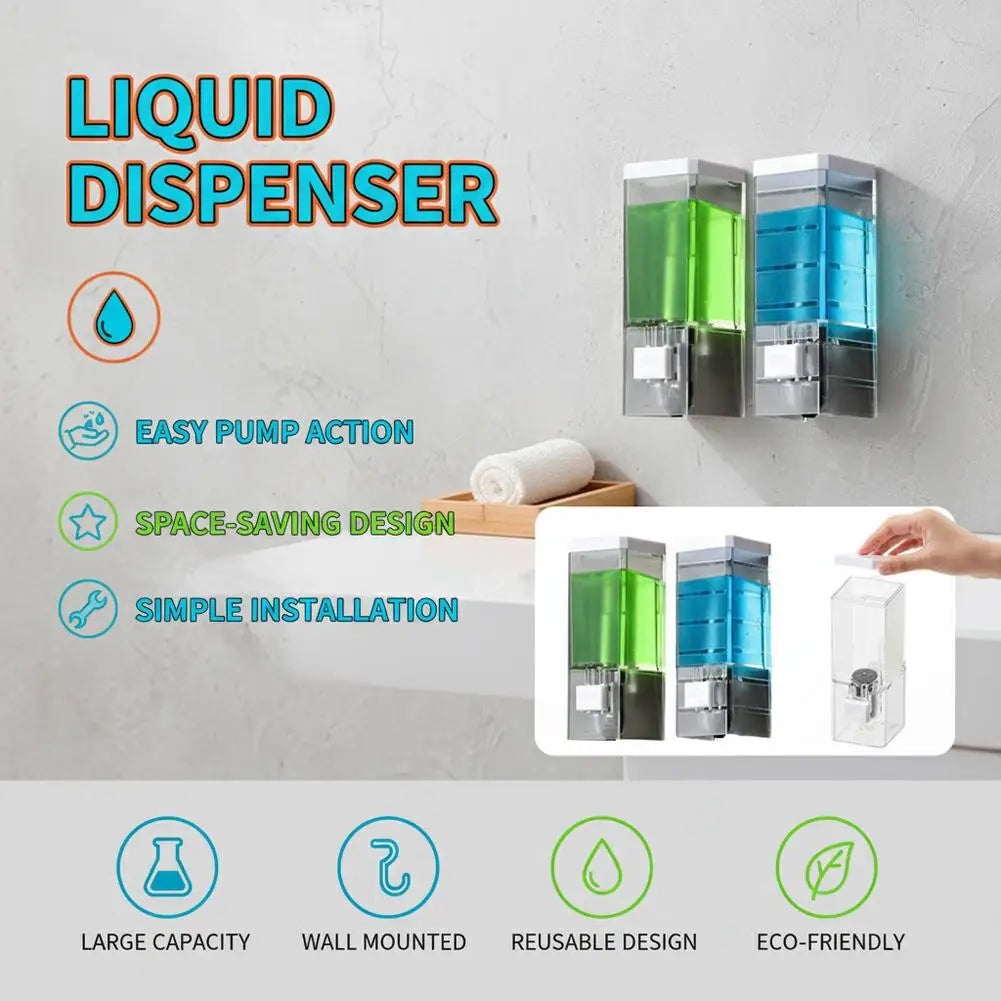 No Drill Wall Mounted Manual Press Soap Dispenser Transparent Soap Bottle Shampoo Dispenser for Bathroom Shower   JJ1587