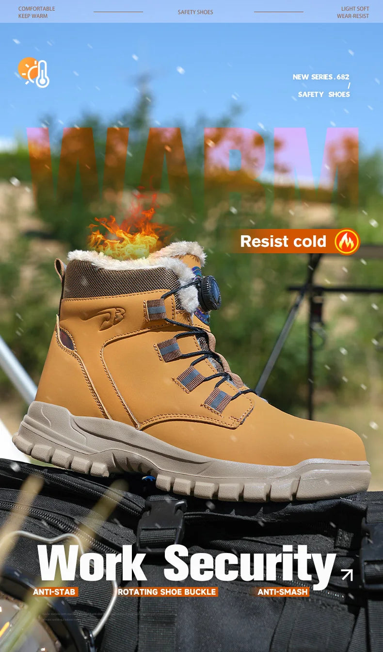 Size 47 48 Winter Work Safety Boots Men Steel Toe Work Shoes Rotating Button Waterproof Protective Men Safety Shoes Footwear