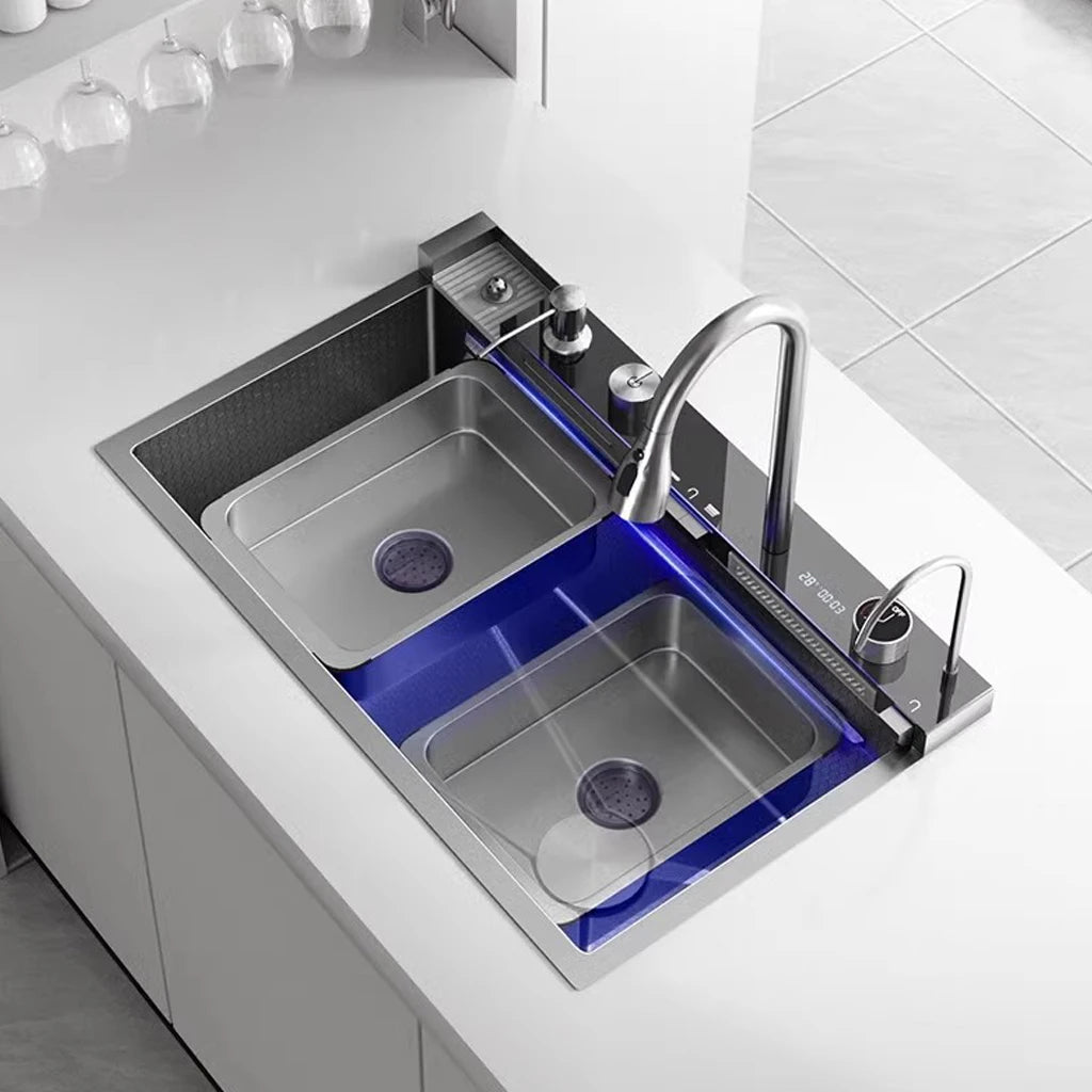 China Factory Kitchenroom Sink Multifunction  Smart Waterfall Stainless Steel Sink Kitchen Kitchen Sinks with 4function