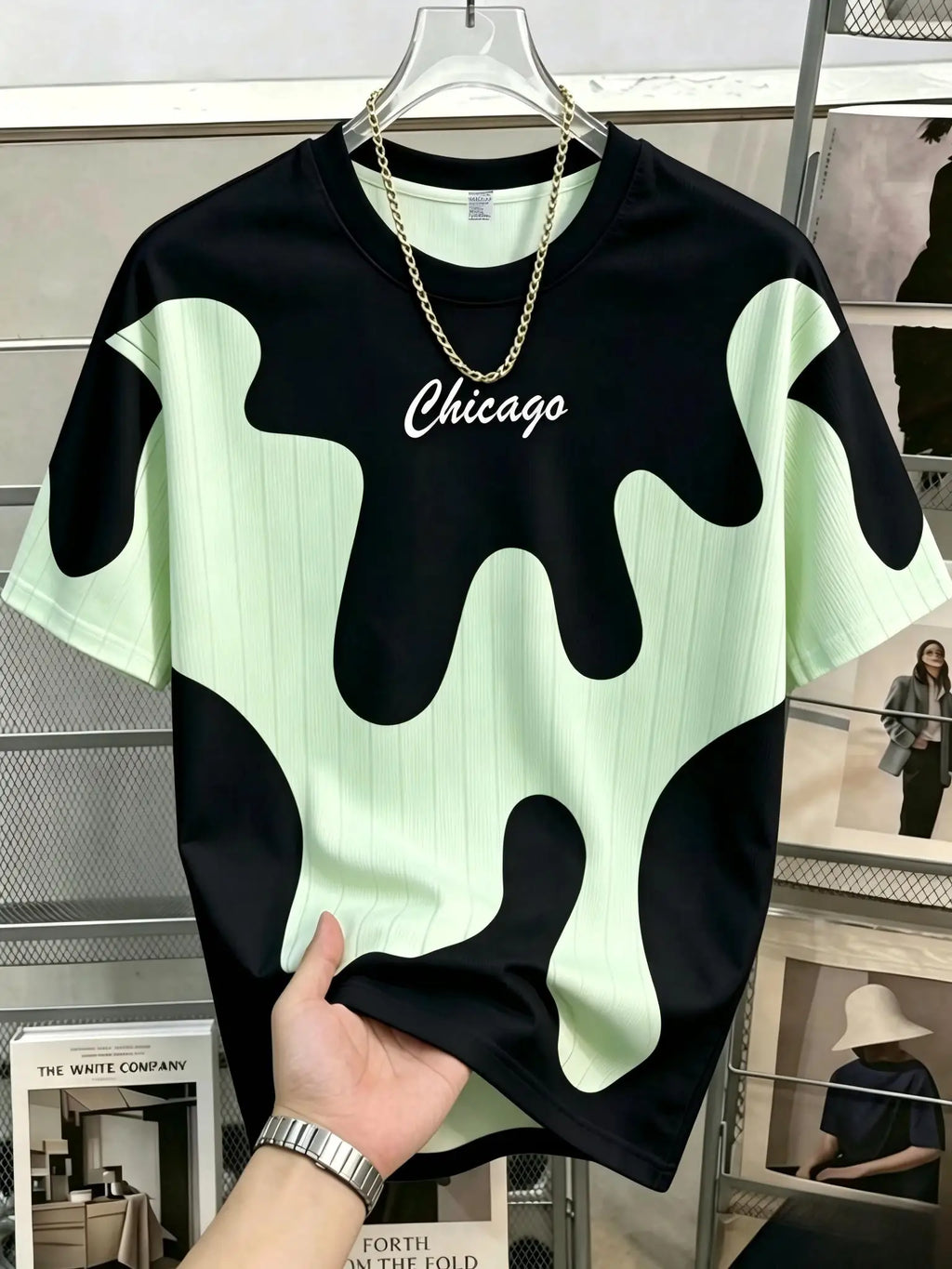 Fashionable new men's summer Chicago letter ink printed soft and breathable round neck T-shirt outdoor urban leisure sports top