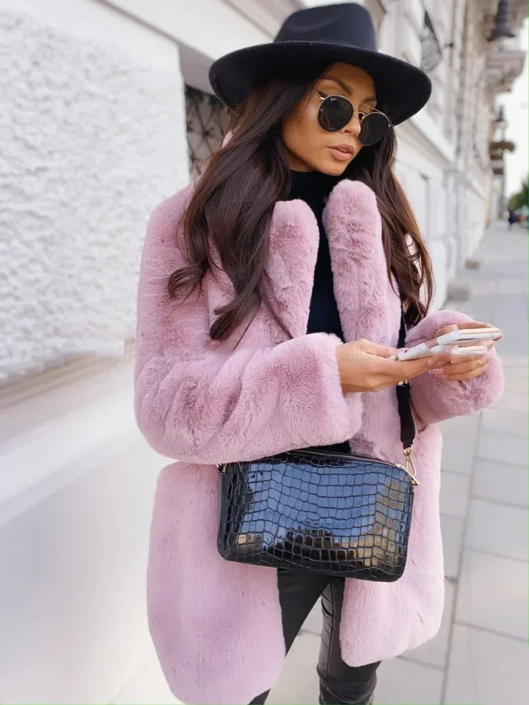 Women Spring Long Faux Fur Coat Jacket Autumn Winter Thick Warm Coats Woven Block Trend Fur White Black Coat Parkas Streetwear