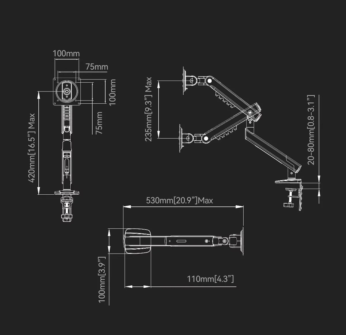 NEW NB F80 2-9kg Popular 17"30" Monitor Screen Desktop Stand Computer Bracket Gas Spring Long Arm Clamp Grommet Hole 360 Rotate