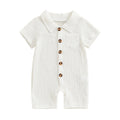 Summer Baby Clothing Newborn Infant Baby Boys Rompers Cotton Linen Solid Color Short Sleeve Lapel Jumpsuit Outfits