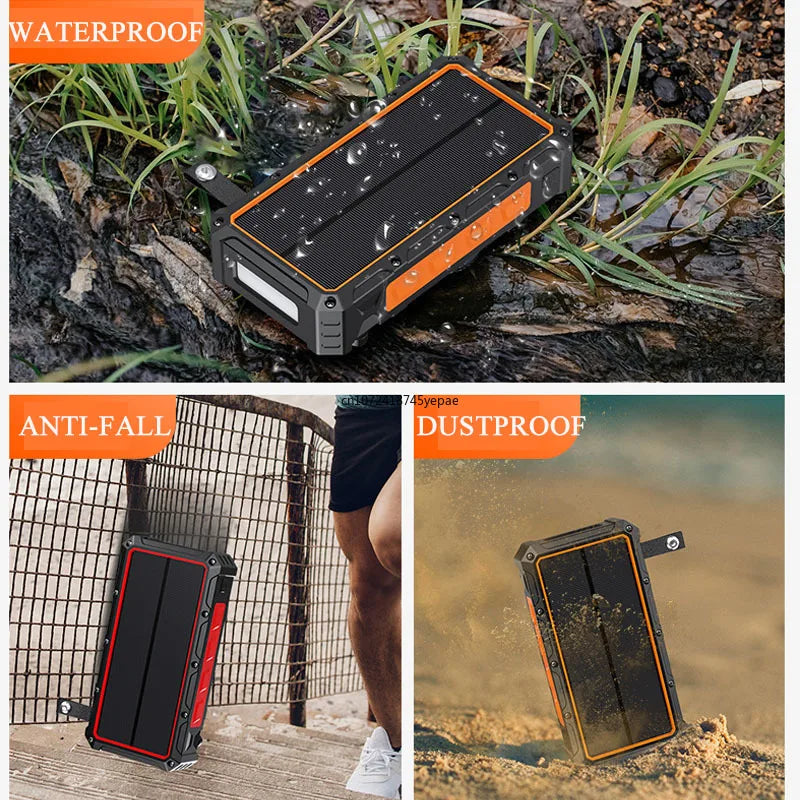 Portable Hand Crank Solar Power Bank With LED Light 20000mAh Large Capacity Fast Charging Powerbank Externala Battery Charger