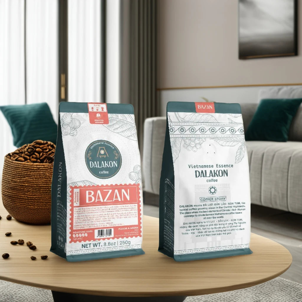 Vietnamese Arabica Robusta Dalakon Bazan 250g Bold Whole Bean French Roast Premium Grade Coffee Bag Packaging Sealing Zip Aroma