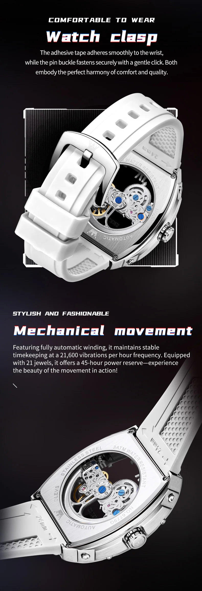 OLEVS 6779 Transparent Hollow Mechanical Men's Watches Fashion Luxury Silicone Strap Waterproof Skeleton Automatic Watch For Man