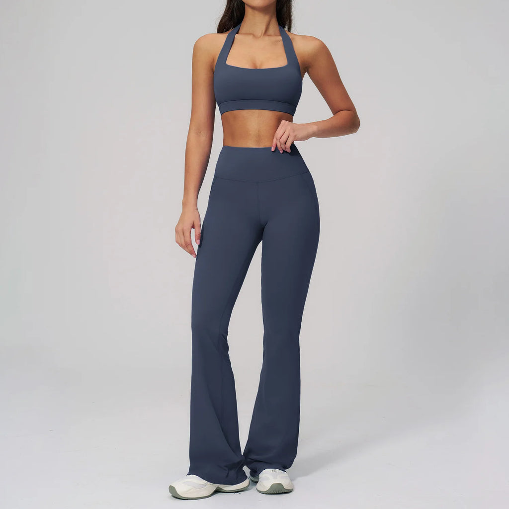 Women's Tracksuits 2PCS Flared Pants Yoga Set Gym Fitness Outfits Female Shockproof Sports Bra Yoga Workout Clothes Sports Sets