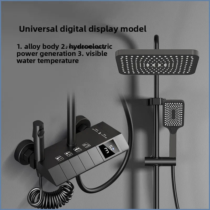 Luxury Shower System for Bathroom Wall Mount Smart Temperature Display Rainlfall Shower Faucet Set Piano Key 4 Ways Water Outlet