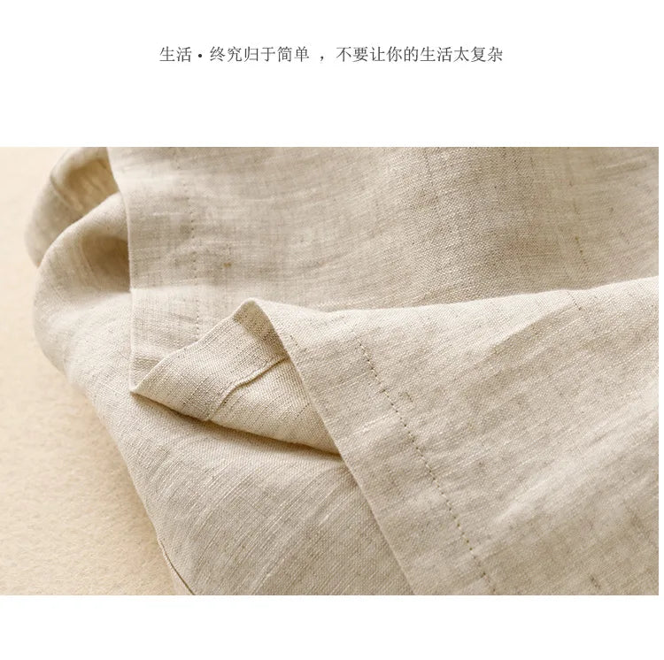 Summer Cotton Linen Blended Thin And Breathable Dress Women Literary Big Swing Short Sleeve Solid Loose Casual Female Dresses
