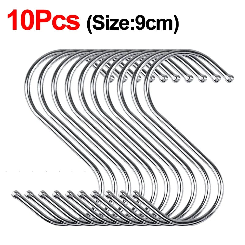 2/10Pcs S-Shape Hook Stainless Steel Clothes Bags Towels Plants Hanging Rack Multi-function Kitchen Bedroom Railing Hanger Hook