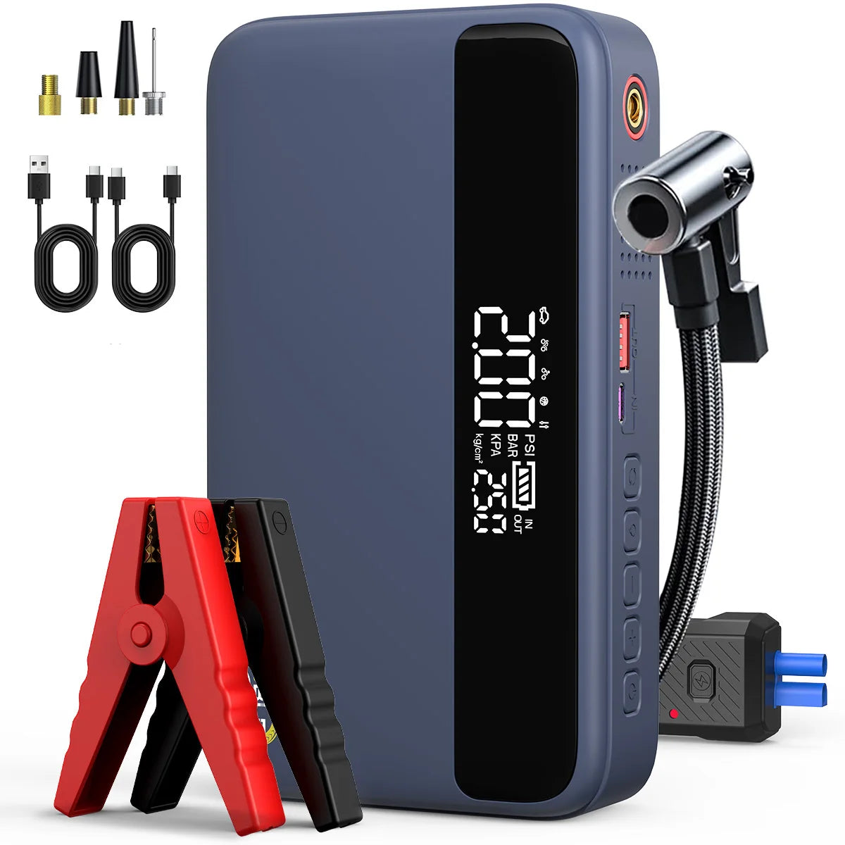 Car Jump Starter With Air Compressor LCD Screen 21800mAh Portable Booster Charger ,6000A Powerful Car Battery Starting Device,Car Battery ChargerFor12V(ALL Gas/10L Diesel) Start The Car Quickly, USB Input/output, LED Emergenc