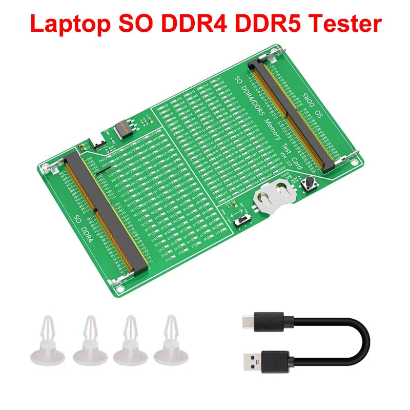 DDR3/4/5 RDIMM/UDIMM Memory Tester with LED Indicator USB C Power Supply Test Button Computer DDR3/4/5 Memory Test Card