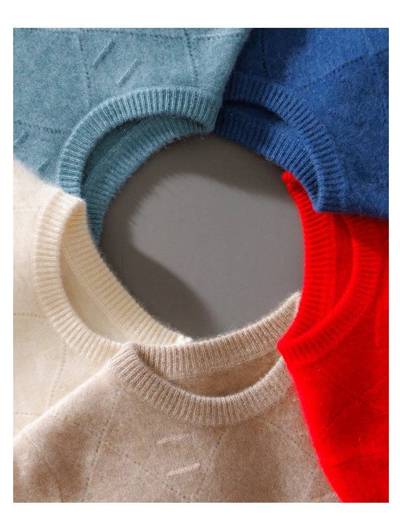 ATTYYWS  100% Merino wool men's pullover O-neck sweater casual knitted solid color autumn and winter men's new wool sweater