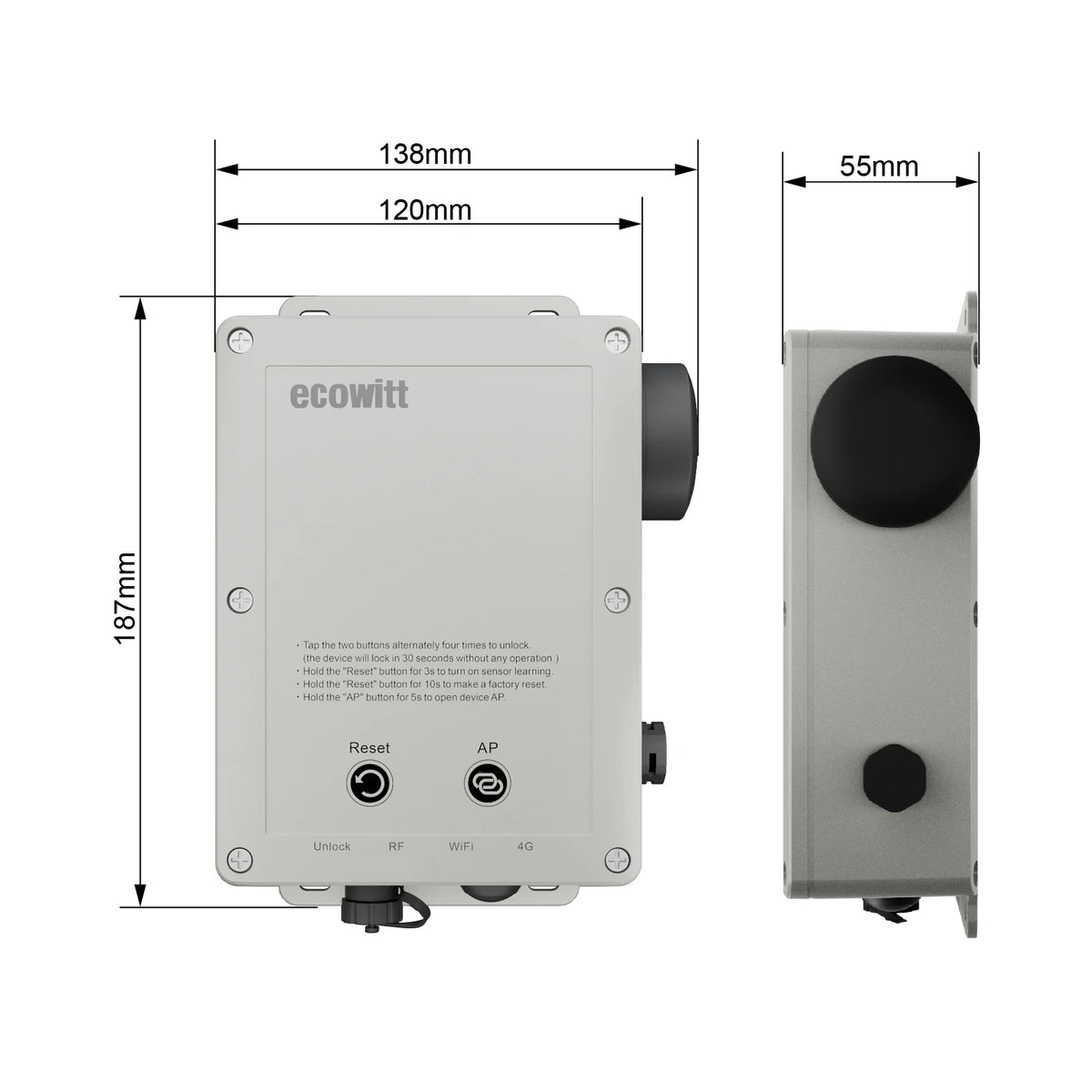Ecowitt WS6210_C / WS6210S_C 4G & Wi-Fi Weather Station Mobile Gateway with Solar Panel