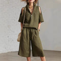 Two piece Women's clothing 2026 Summer New Fashion Loose Solid Short sleeved Top+elastic waist Pants Casual Clothing Sets