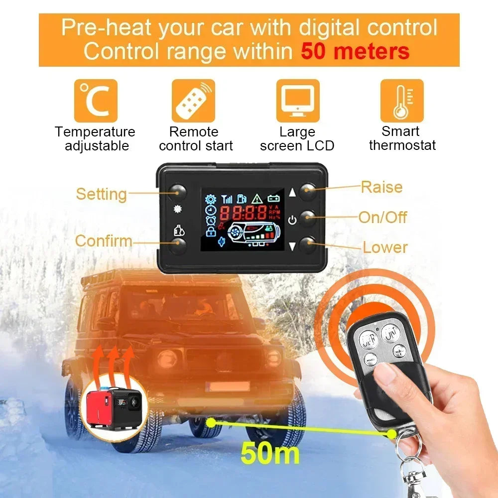 12V/24V/220V Air Parking Heater 5KW Car Diesel Heater LCD Remote Control Engine Preheater Warmer Heater for Car Truck Boat RV