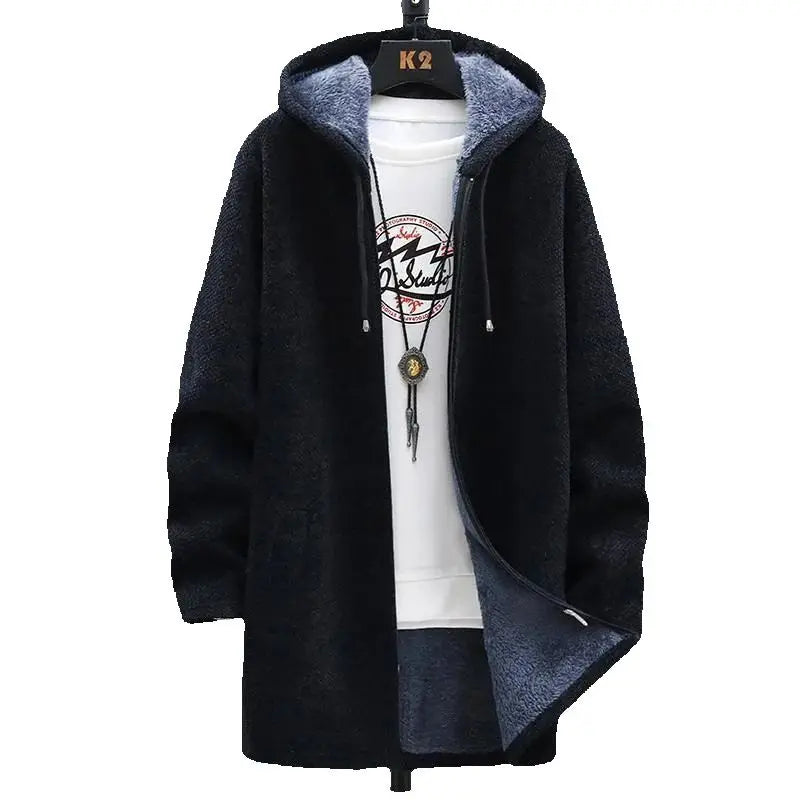 Winter Fleece Cardigan Men Thick Hooded Sweaters Coats Mens Warm Knitted Sweater Jackets Causal Hoodie Cardigan Mens Clothing