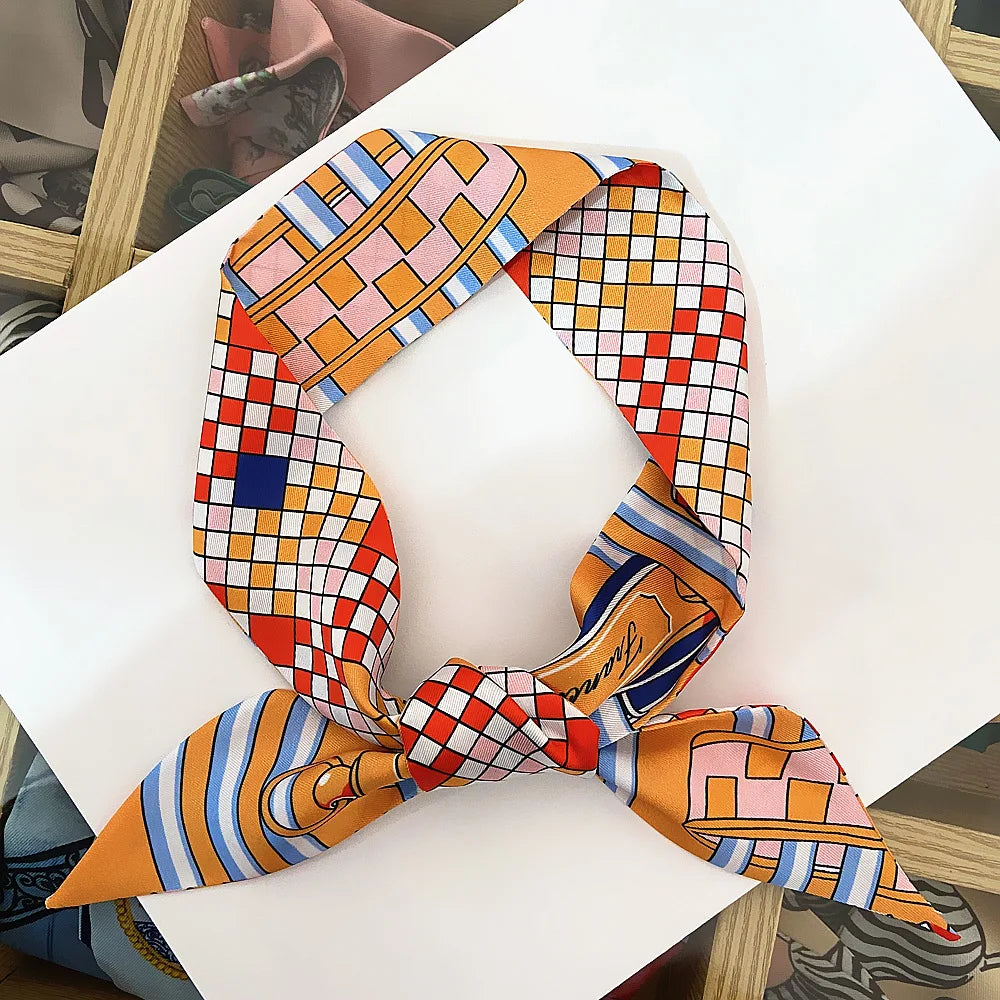 Printed Silk Scarf for Women Summer Lightweight Neck Scarf Collar Bandana Bag Strap Decorative Present Gift Accessories