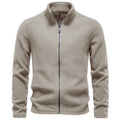 AIOPESON Men's Fleece Jacket Full Zip Stand Collar Solid Color Polar Fleece Outerwear Autumn Winter Outdoor Casual Light Coat