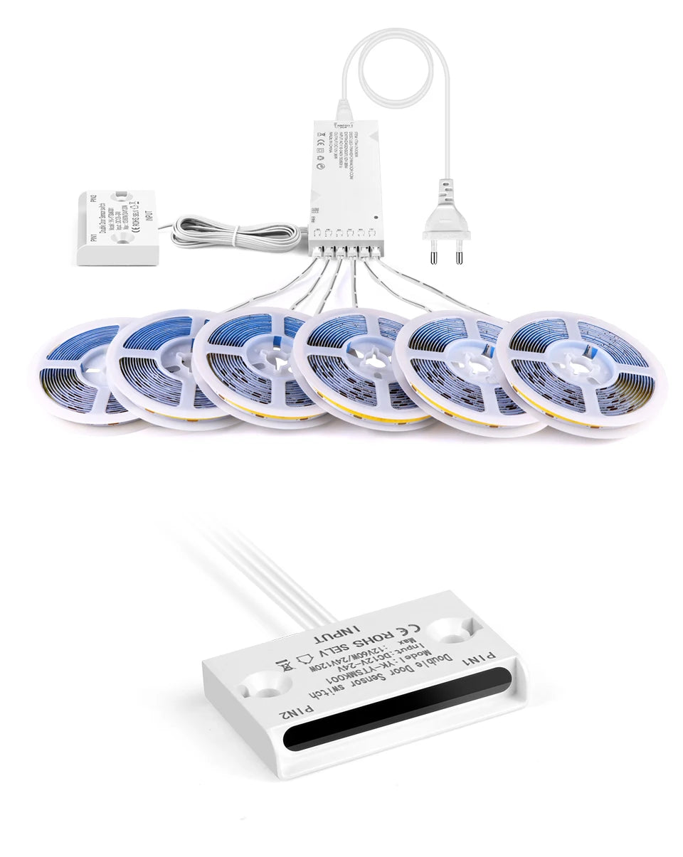 Smart Door Proximity Sensor Control LED Under Cabinet Lights 12V COB LED Strip Showcase Wardrobe Lamp Backlight For Room Kitchen