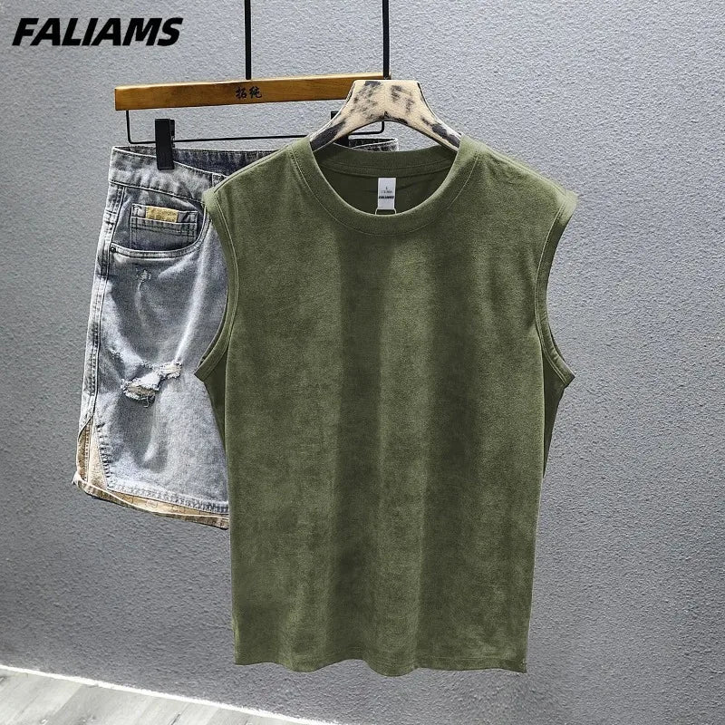 Men's Vintage Washed Purple  Top Casual Loose Sleeveless Vest