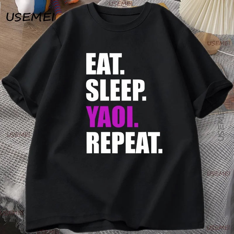 Eat Sleep Yaoi Repeat T Shirt Manga Tshirt Men Women Cotton Breathable T-shirt Men's Short Sleeve Round Neck Tees Clothes