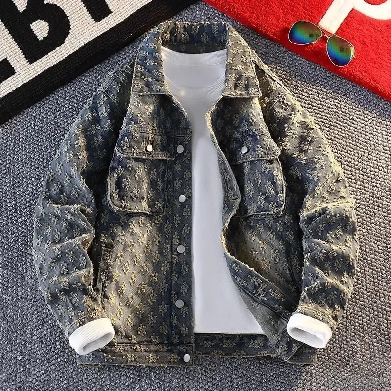 Sequin Denim Jacket Men's Luxury Streetwear Shiny Cowboy Coats Loose Casual Single-breasted Long Sleeve Spring Autumn Jacket
