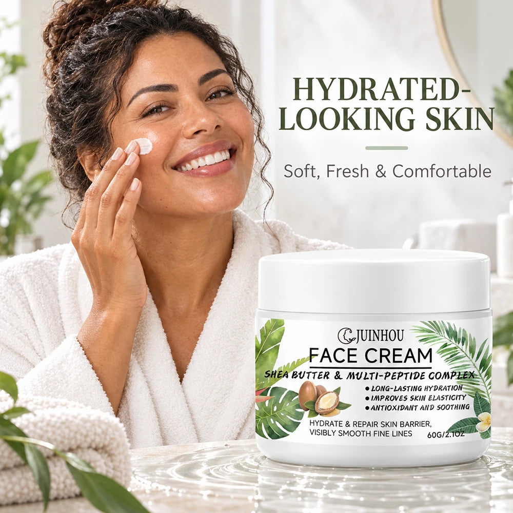 JUINHOU Moisturizing Face Cream Peptide Complex Shea Butter Deep Moisture Repair Dry Skin Firming Smooth Daily Facial Care
