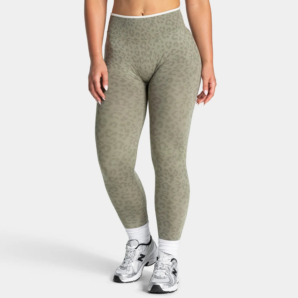 NO LOGO Women leopard print yoga fitness suit, contrasting edge sports bra high waisted leggings running cycling headband
