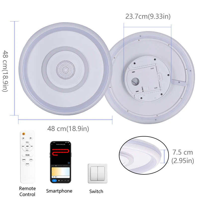 TUYA Music Ceiling Light With Speaker Remote Control APP Dimming Smart RGB LED Lamps Backlight Design Bedroom Living Room Decor