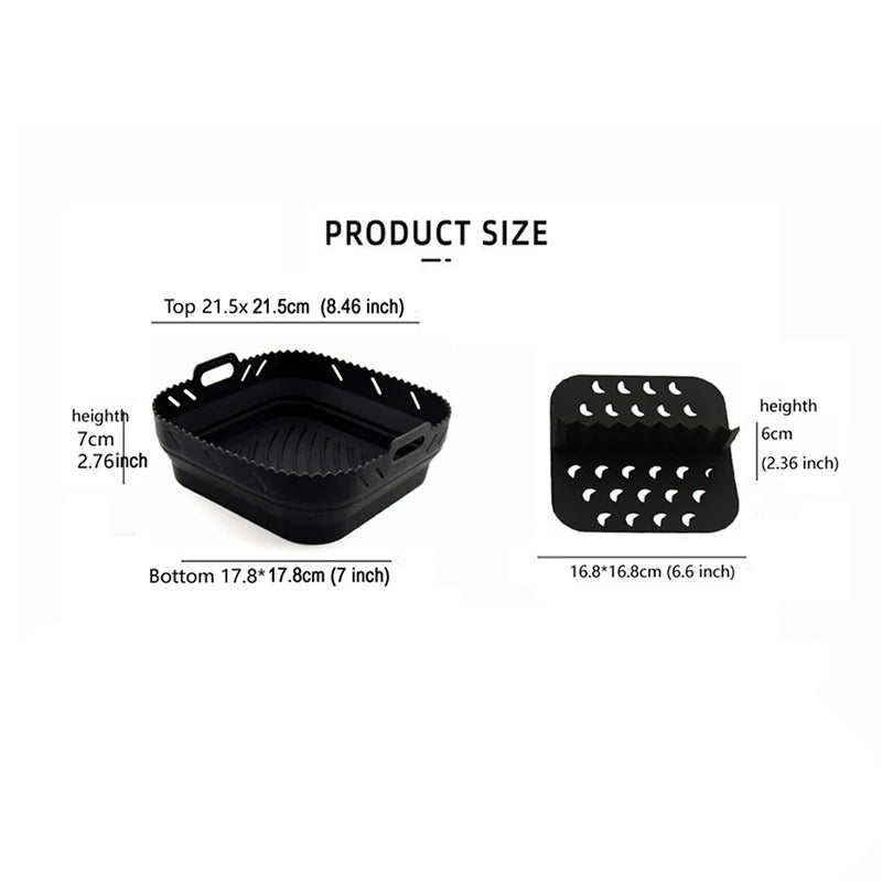 Square Silicone Air Fryer Liner with Divider Non-Stick Easy to Clean Dishwasher Safe Food Riser Holder