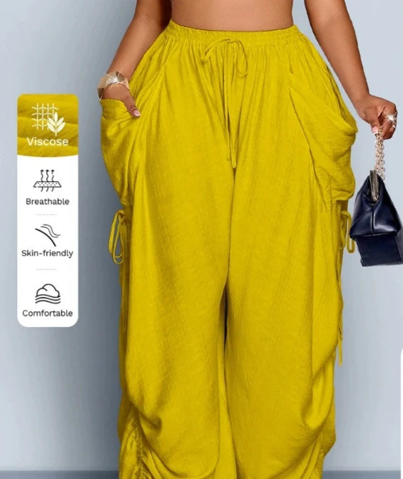 Loose Wide Leg Pants Drawstring Elastic Waist Pure Color Casual Trousers Women's High Waist Straight Cut Summer Fashion