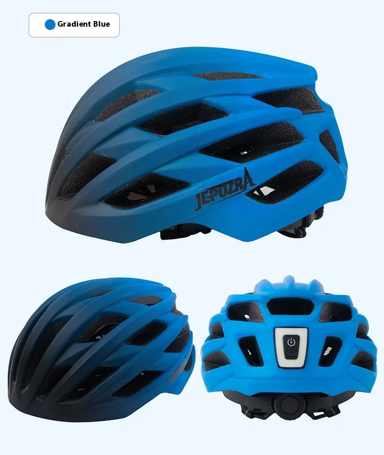 JEPOZRA Cycling Helmet Man Women LED Light Helmet Road Mountain Bike Helmet Bicycle Helmet Rechargeable Brim Design Helmet