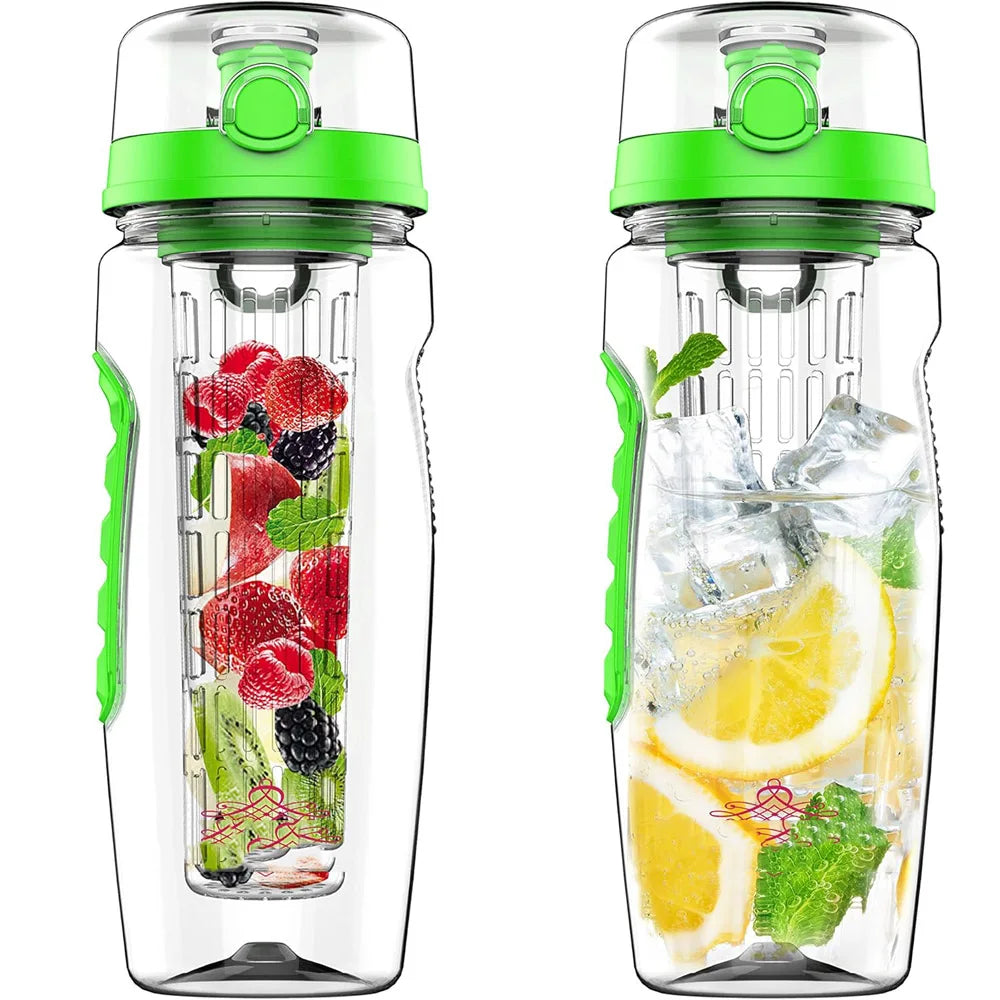 32 OZ Fruit Infuser Water Bottle BPA Free Sports Bottle Tritan Leakproof Plastic Fruit Water Bottle for Gym Camping Travel