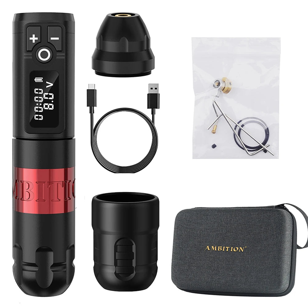 Ambition New Soldier Rotaty Battery Pen Wireless Tattoo Machine Portable Power Pack 2400mAh LED Digital Display For Body Art