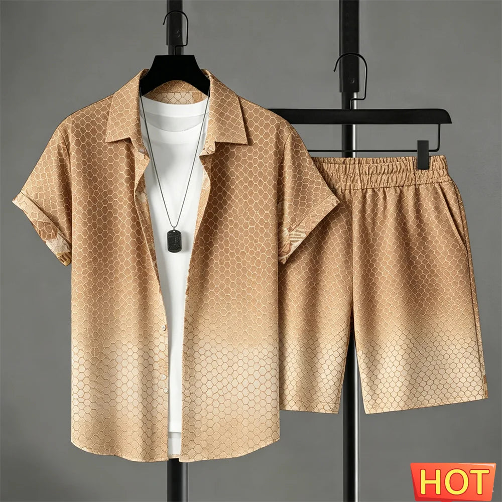 summer outfits man shirt set Gradient Leisure shirt set solid color 2 piece set leisure vacation outfit two piece fashion outfit