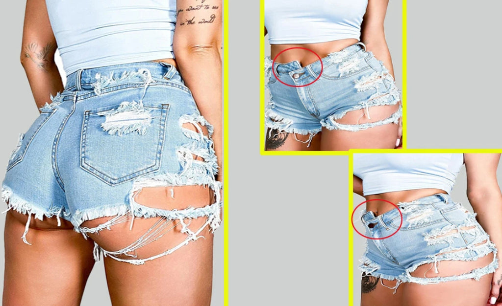 Women Sexy Denim Shorts with Pockets Frayed Ripped Holes Cute Sexy Hot Mini Irregular Waist Jean Shorts